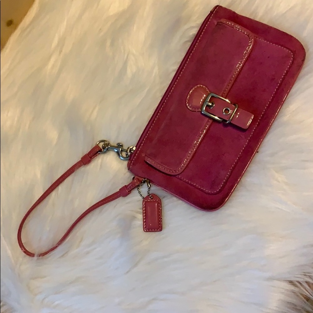 Coach pink suede wristlet